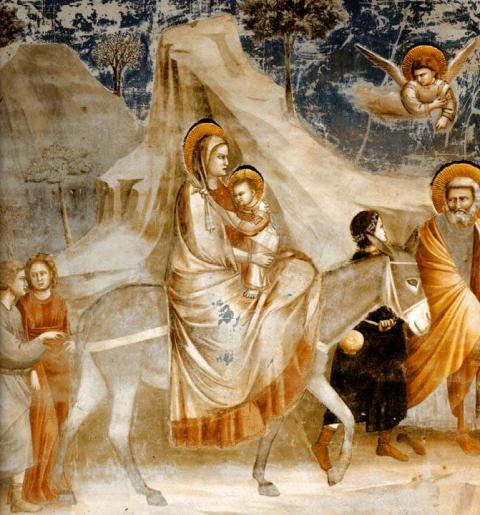  Giotto di Bondone: Menekülés Egyiptomba (részlet) (Capilla de los Scrovegni, Padova, Olaszország) 